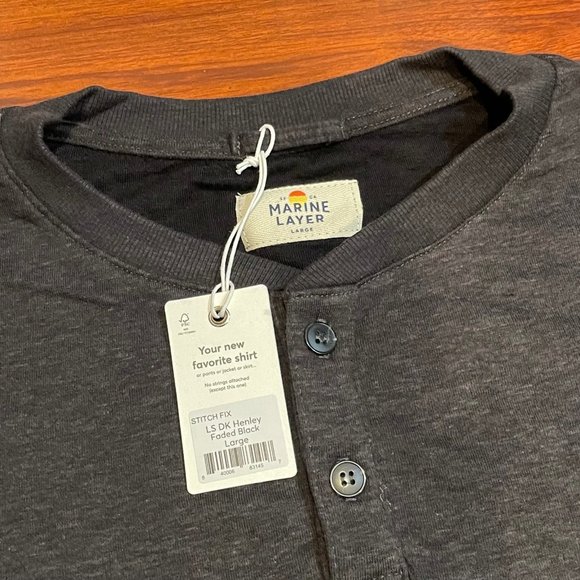 NWT MARINE LAYER LONG SLEEVE DK HENLEY FADED BLACK T-SHIRT SZ LARGE L - Picture 3 of 6
